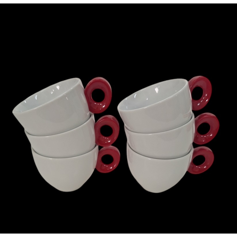 Acquista online Guzzini set of 6 porcelain cups, white and red, 50 cc Guzzini